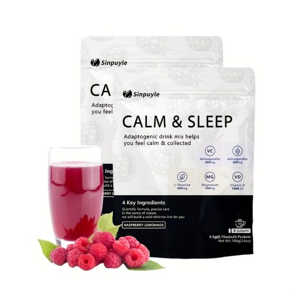 Adaptogenic Tea – Calm & Sleep Drink Mix | Ashwagandha, L-Theanine, Magnesium & Vitamin D | 24 Packets