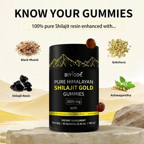 himalayan natural shilajit gummies – 3000mg with Ashwagandha, Black Musli & Gokshura | 60 Gummies