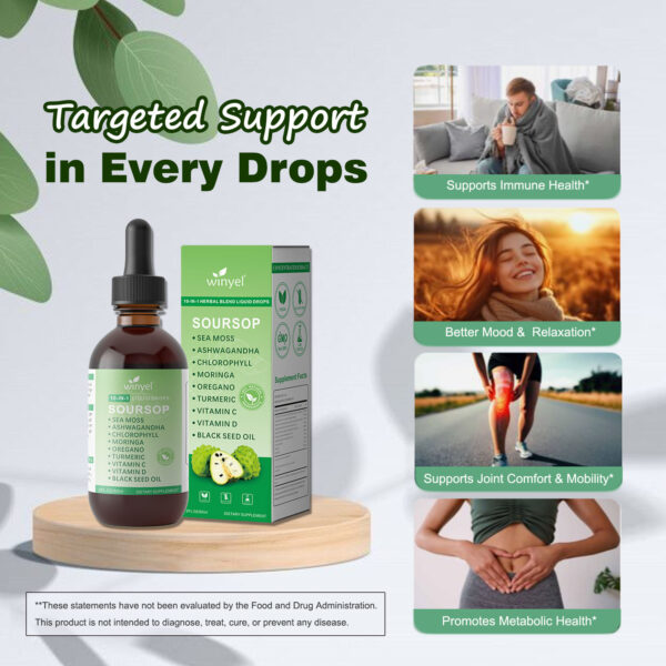Soursop Drops – 10-in-1 Herbal Liquid with Sea Moss, Ashwagandha & Black Seed Oil | 60ml