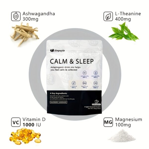 Adaptogenic Tea – Calm & Sleep Drink Mix | Ashwagandha, L-Theanine, Magnesium & Vitamin D | 24 Packets