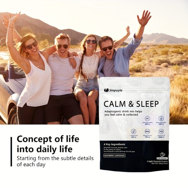 Adaptogenic Tea – Calm & Sleep Drink Mix | Ashwagandha, L-Theanine, Magnesium & Vitamin D | 24 Packets