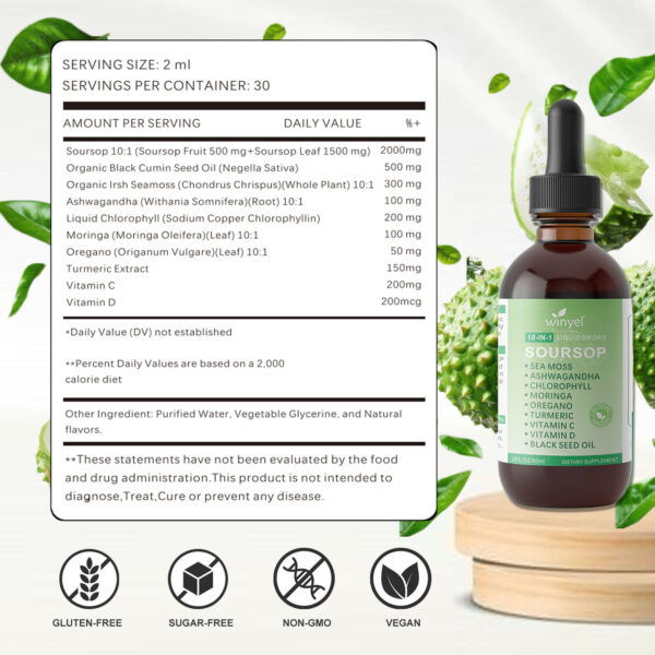 Soursop Drops – 10-in-1 Herbal Liquid with Sea Moss, Ashwagandha & Black Seed Oil | 60ml