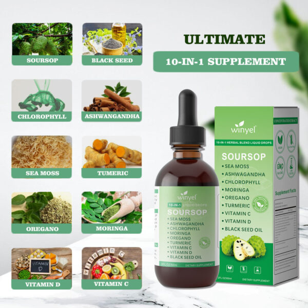 Soursop Drops – 10-in-1 Herbal Liquid with Sea Moss, Ashwagandha & Black Seed Oil | 60ml