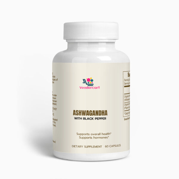Vendercart Ashwagandha with Black Pepper – Organic Ashwagandha Capsules | 60 Capsules