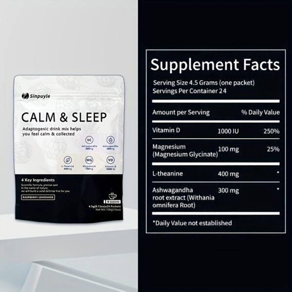 Adaptogenic Tea – Calm & Sleep Drink Mix | Ashwagandha, L-Theanine, Magnesium & Vitamin D | 24 Packets